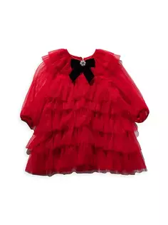 Многослойное платье с бантом для маленьких девочек и девочек Petite Hailey, красный