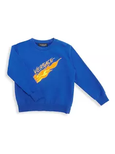 Спортивная толстовка с логотипом и пламенным принтом для маленьких мальчиков Versace, цвет bright blue