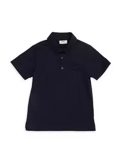 Хлопковая рубашка-поло с тисненым логотипом для маленьких мальчиков и мальчиков Fendi, цвет midnight