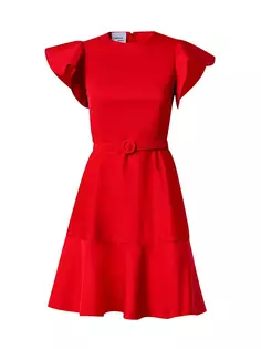 Мини-платье из хлопковой смеси с поясом и короткими рукавами Akris Punto, красный