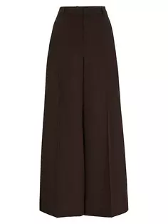 Широкие шерстяные брюки свободного кроя с эффектом юбки Boss, цвет dark brown