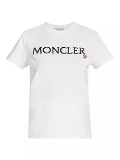 Хлопковая футболка с логотипом и короткими рукавами Moncler, белый
