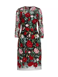 Платье миди с цветочной вышивкой Teri Jon By Rickie Freeman, черный