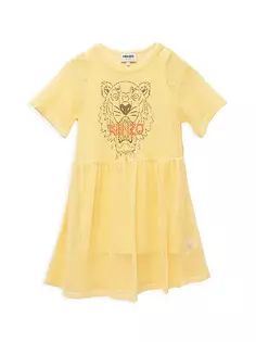 Платье из сетки Tiger для маленьких девочек и девочек Kenzo, желтый