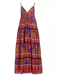 Платье макси из хлопковой вуали с лесной мозаикой Farm Rio, синий