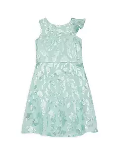 Жаккардовое платье без рукавов с эффектом металлик для маленьких девочек и девочек Marchesa Notte Mini, цвет aqua