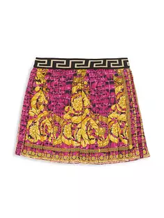 Плиссированная юбка из твила для маленьких девочек и девочек в стиле барокко Versace, цвет water lily black gold