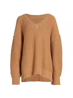 Объемный свитер Alli из хлопковой смеси с V-образным вырезом Free People, цвет camel