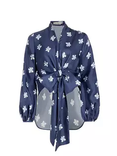 Блузка из шелкового твила с цветочным принтом Honey Silvia Tcherassi, синий