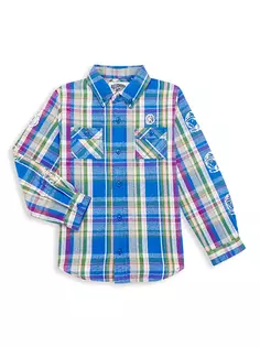 Фланелевая рубашка в клетку Little Boy&apos;s &amp; Boy&apos;s BB Billionaire Boys Club, цвет turkish sea