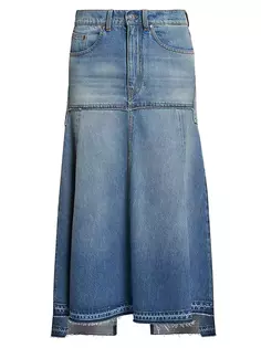 Джинсовая юбка-макси с высоким и низким вырезом Victoria Beckham, цвет vintage wash mid