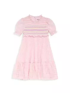 Короткое платье со сборками и принтом в мелкую клетку для маленьких девочек и девочек Self-Portrait, розовый