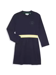Платье-футболка с длинными рукавами для маленьких девочек и девочек Lacoste, цвет marine