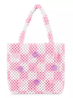 Клетчатая сумка с цветочными бусинами для девочки Bari Lynn, розовый