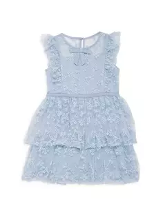 Многоярусное мини-платье для маленьких девочек и девочек, расшитое бисером Self-Portrait, синий