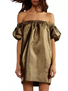 Мини-платье металлик с открытыми плечами Cynthia Rowley, цвет black gold