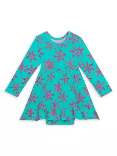 Платье-боди с длинными рукавами и рюшами для маленьких девочек «Королева снежинок» Posh Peanut, бирюзовый