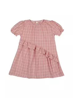 Платье с рюшами и принтом в мелкую клетку для маленьких девочек Pouf, розовый