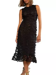 Платье миди из тюля с цветочной аппликацией Cynthia Rowley, черный
