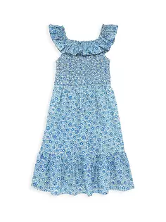 Платье со сборками и принтом Ida для маленьких девочек и девочек Sea, темно-синий