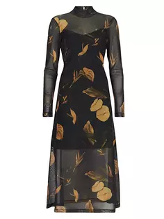 Платье миди из сетки с цветочным принтом Hannah Arta Allsaints, цвет black gold