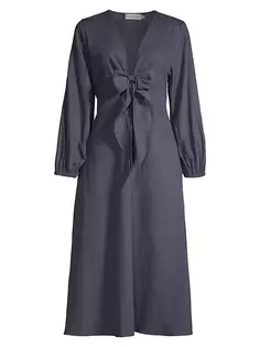 Платье миди Novella из смесового хлопка с завязками спереди Harshman, цвет dark indigo