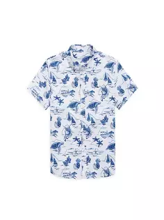 Рубашка на пуговицах с морским принтом для маленьких мальчиков и мальчиков Vineyard Vines, цвет white cap