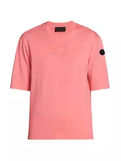 Хлопковая футболка с логотипом и короткими рукавами Moncler, коралл