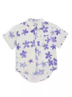 Оксфордская рубашка с короткими рукавами и цветочным принтом для маленьких девочек и девочек Chaser, белый