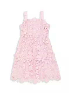 Кружевное мини-платье из гипюра для маленьких девочек и девочек Self-Portrait, розовый