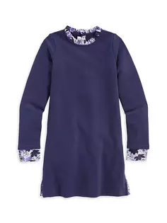 Платье-толстовка в клетку для маленьких девочек и девочек с рюшами Vineyard Vines, цвет nautical navy