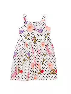 Платье на пуговицах с цветочным принтом в горошек для маленьких девочек и девочек Marchesa Notte Mini, слоновая кость
