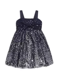 Платье-пузырь с пайетками для маленьких девочек и девочек Marchesa Notte Mini, темно-синий