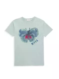 Футболка с бабочкой и чернильными пятнами для маленьких девочек Moncler, синий