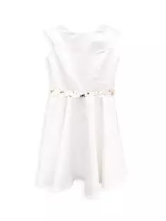 Атласное платье с украшением для девочки Un Deux Trois, цвет ivory satin
