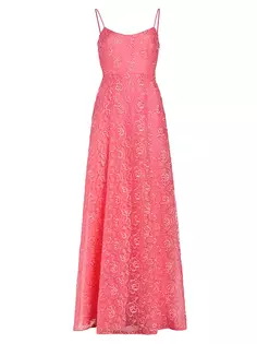 Кружевное платье с цветочным принтом Linda Ml Monique Lhuillier, цвет petal pink