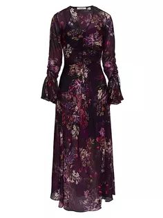 Платье макси Diana из шелковой смеси с цветочным принтом Robert Graham, цвет aubergine