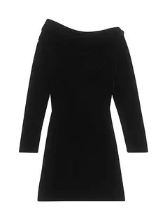 Бархатное мини-платье с открытыми плечами Theory, черный
