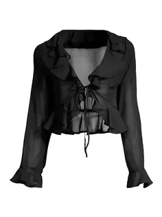 Прозрачная укороченная блузка Winnie с рюшами Kat The Label, черный
