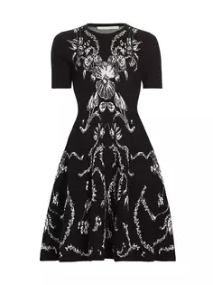 Платье расклешенной вязки с дамасским жаккардом Jason Wu Collection, черный
