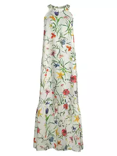 Льняное платье макси с цветочным принтом 120% Lino, цвет provence