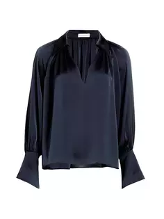Атласная блузка Lyla с V-образным вырезом Ramy Brook, темно-синий