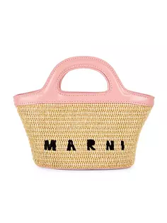 Плетеная сумка-тоут с логотипом Marni, бежевый