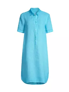 Льняное платье-рубашка миди 120% Lino, синий