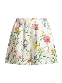 Эластичные льняные шорты с цветочным принтом 120% Lino, цвет provence