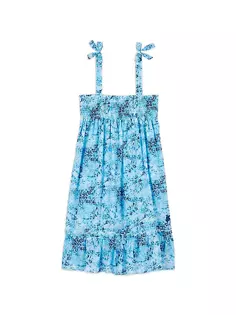 Хлопковое платье с цветочным принтом тай-дай для маленьких девочек и девочек Vilebrequin, синий