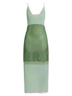 Платье миди из сетки Hotfix с кристаллами Stella Mccartney, цвет fern