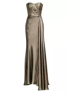 Атласное платье без бретелек с драпировкой Farren Theia, цвет pewter