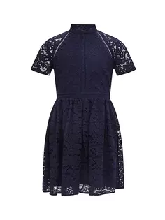 Кружевное мини-платье Mila для девочек Bardot Junior, темно-синий