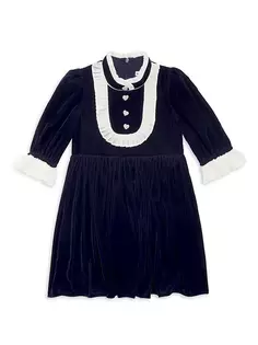 Бархатное мини-платье для маленьких девочек и девочек Self-Portrait, темно-синий